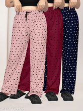 Cotton heart-printed pajama set for women (3-piece), Indian-made, classic cut and relaxing collar design